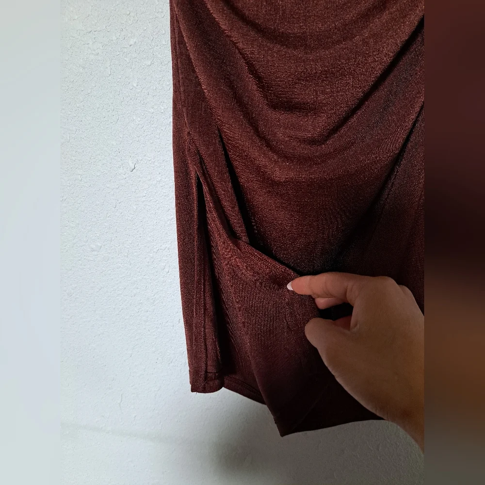 Brown Cowl Neck Dress - Picture 5 of 9